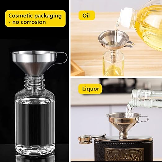 Small Funnels for Filling Bottles, Stainless Steel Small Kitchen Funnel Set of 3