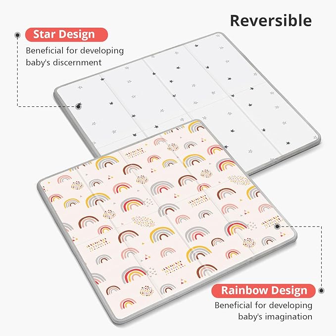 Baby Play Mat, Middle 59X59" Playmat for Playpen, 0.8 Inch Thick Foldable Baby Crawling Mat, Portable Playmat for Babies and Toddlers, Infants, Toddler, Kids