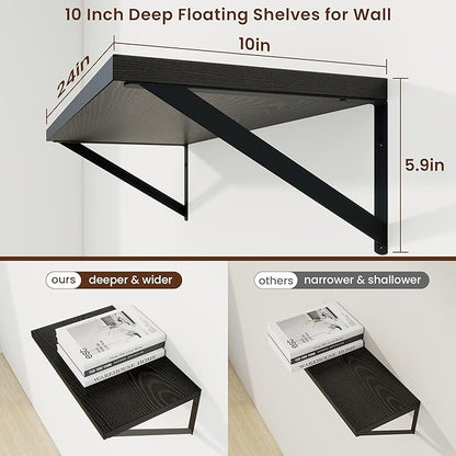Axeman Deep Floating Shelves | 24 Inch Black Wall Shelves Set of 2 | 10 Inch