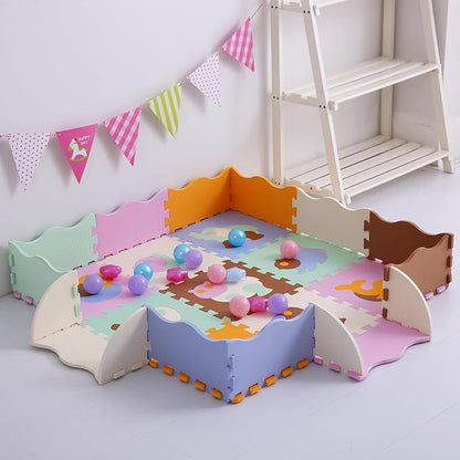 Foam Play Mat for Kids，25Pcs Square Interlocking Puzzle Floor Mat，Baby Play Mat Floor Mat Foam Puzzle Playmat for Toddlers with Fence（Animal-CSH007