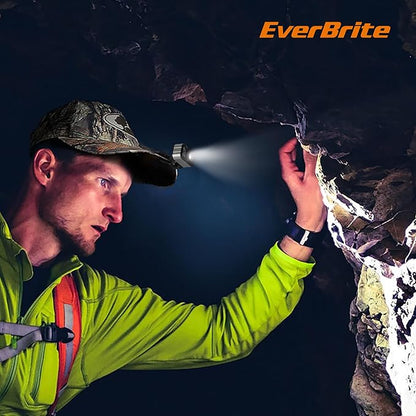 EverBrite Rechargeable LED Headlamp, Only 1.59 OZ Ultra-Light with Hat Clip, IP67 Waterproof, White/Red/Green Light, 7 Modes for Camping, Running and Backpacking-Grey