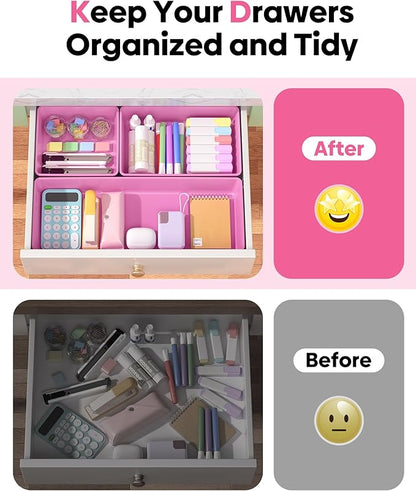 10 Pack Large Size Plastic Drawer Organizers Set, 3 Sizes Desk Drawer Organizer