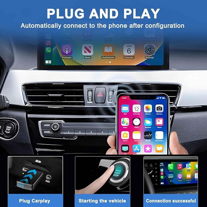 Wireless Carplay Adapter for Odyssey LX EX EXL Touring Elite, 2-in-1 Car Play Adapter Dongle Plug and Play Android Auto Fast Connection Convert Wired to Wireless,B/Grey