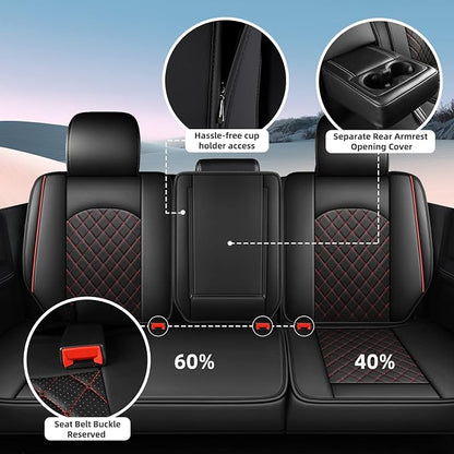 FREESOO Seat Covers for Dodge Ram 2019-2026 Ram 1500 Crew Quad Regular Cab 2011-2026 2500 3500 Mega Cab Bighorn Longhorn Laramie Tradesman, with Flat Bench, Black Red
