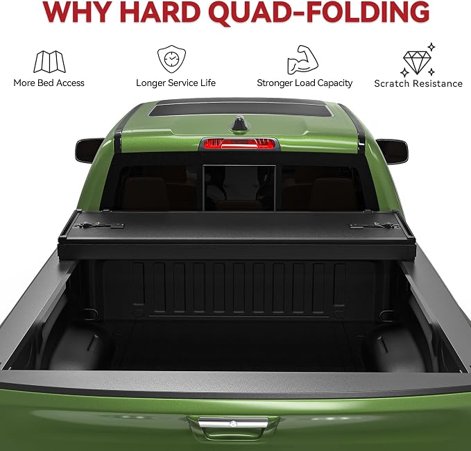 YITAMOTOR Quad Fold Hard Truck Tonneau Cover Fits for Dodge Ram 1500 2002-2026 (Classic & New), Fits for Dodge Ram 2500 3500 2003-2026 with 6.4ft Bed w/o Rambox, Heavy-Duty Aluminum Alloy Bed Cover
