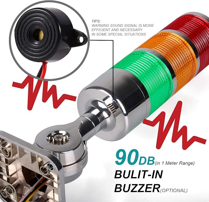 110V to 220V LED Stack Tower Lights, Industrial Warning Lights, Andon Lights, Column Signal Tower Indicator Lamp Beacon, Continuous/Flashing Light Switchable, 1 Layer (with Buzzer)
