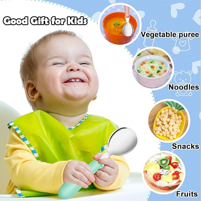 12 Pieces Toddler Utensils,Stainless Steel Baby Forks and Spoons Silverware Set,Kids Silverware Set Children's Cutlery Set with Round Handle,Toddler Flatware Fork Spoon Set,Dishwasher Safe