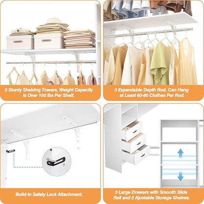 Armocity 96 Inches Closet System, 8FT Walk In Closet Organizer