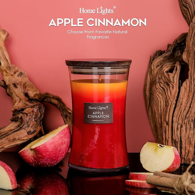 HomeLights 3-Layer Candles for Home Scented, 21.52 OZ Natural Soy Wax Scented Candles Burns Up to 100 Hours, Large Jar, Apple Cinnamon
