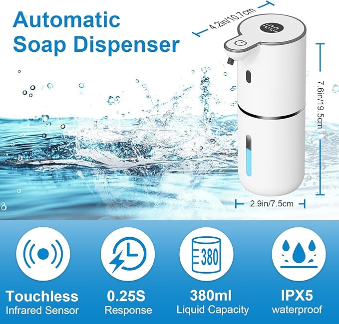 OHIFAST 2 Pack Automatic Foaming Soap Dispenser Touchless, USB Rechargeable