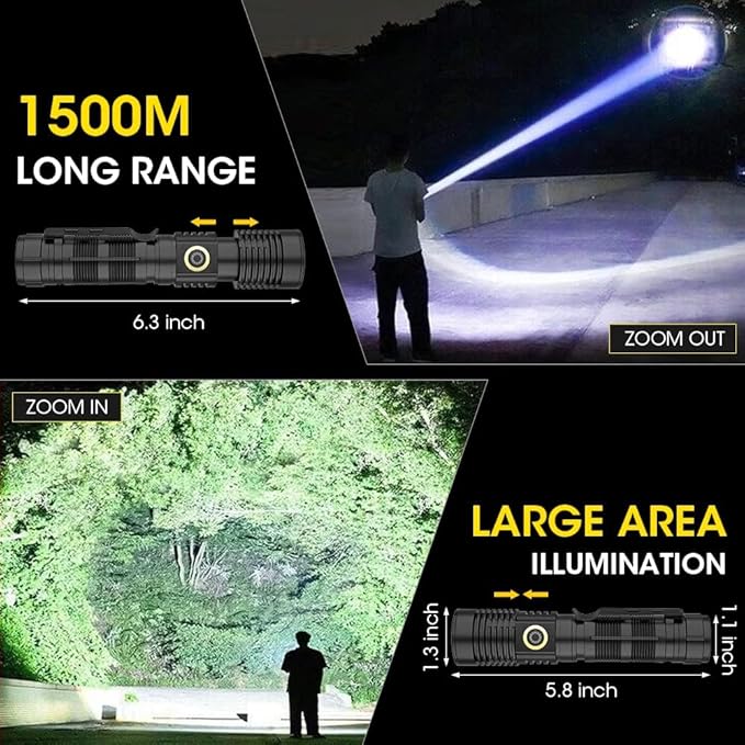 Rechargeable Flashlight High Lumens, High Lumens Super Bright Magnetic Flash Light, Long-Range Zoomable LED Flashlights for Emergency, Searching, Waterproof Flashlight Dimmable