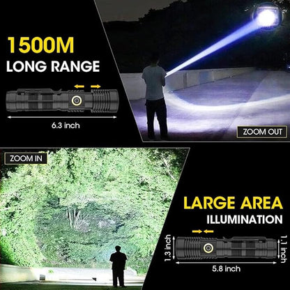Rechargeable Flashlight High Lumens, High Lumens Super Bright Magnetic Flash Light, Long-Range Zoomable LED Flashlights for Emergency, Searching, Waterproof Flashlight Dimmable