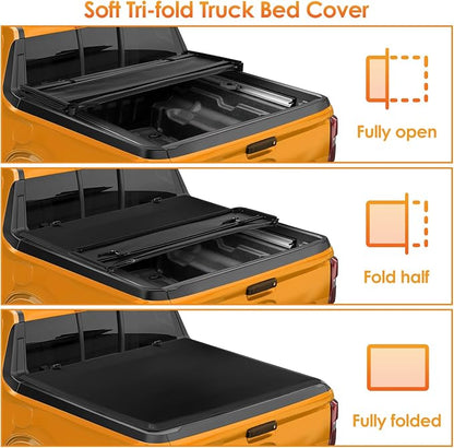 Nilight Soft Tri-fold Truck Bed Tonneau Cover Compatible with Ford F150 2015-2026, All-Weather Low Profile Cargo Protection-6.5ft