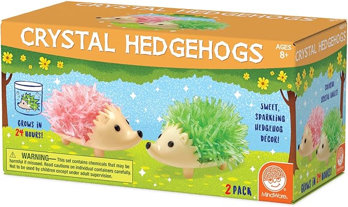 MindWare Crystal Growing Kits: Hedgehogs Bright Colors Set of 2 – Cute DIY Crystal Growing Kits for Kids & Teens – Funky mini Science Experiment in an 9pc kit – Crystals Grow in 24 Hours