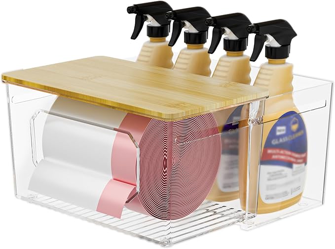 Trash Bag Holder 2-in-1 Under Sink Organizer, Acrylic Trash Bag Dispenser