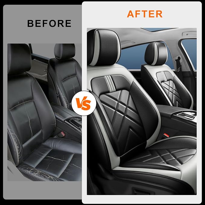 Car Seat Covers Fit for Ford Expedition 2011-2026, Premium Full Coverage Leather Automotive Seat Protectors, All Seasons Waterproof Breathable, Airbag Compatible, 2 Front Seats, Black Gray