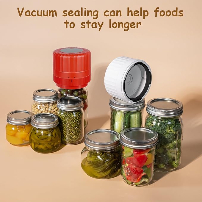 Fully Automatic Mason Jar Vacuum Sealer Kit - Auto Stop Mason Jar Vacuum Sealer Kit, Jar Vacuum Sealer for Mason Jars, Jar Vacuum Sealer, A Must-Have for Canned Foods Pantry Canning Pickling
