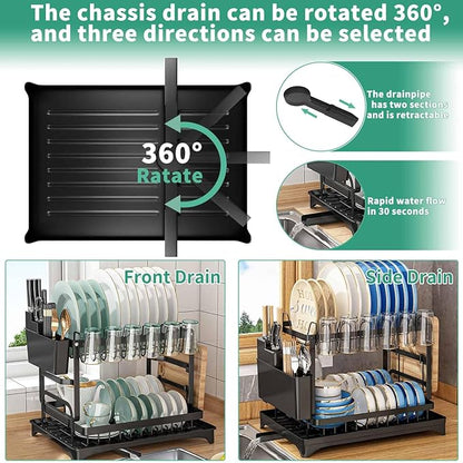 XLMYS Dish Drying Rack, 2 Tier Large Dish Drying Rack