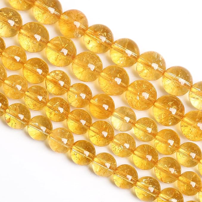 10MM 36PCS Natural Citrine Yellow Quartz Crystal Round Spacer Loose Beads for Jewelry Making 15 inches DIY Bracelet Necklace