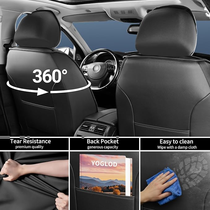Taurus Car Seat Covers Fit for Ford Taurus 2002-2019, Premium Full Coverage Leather Automotive Seat Protectors, All Seasons Waterproof Breathable, Airbag Compatible, 2 Front Seats, Black Gray