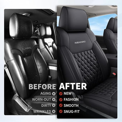 Huidasource Car Seat Covers for Dodge Ram, Front & Rear Full Set Waterproof Leather Pickup Truck Seat Cushion Protector Custom Fit for 2019-2025 RAM 1500 2500 3500 Crew/Mega Cab(Full Set/Black)