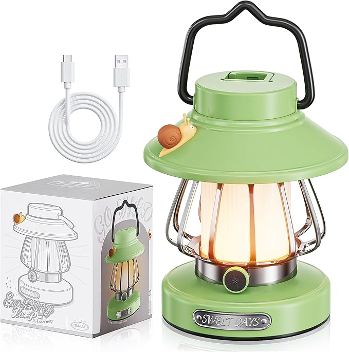 V.C Formark Snail Kids Camping Lantern Rechargeable - 3 Color Dimmable LED Light with USB-C Charging, Perfect Night Light for Bedroom, Outdoor Adventures & Emergency Use (Green)