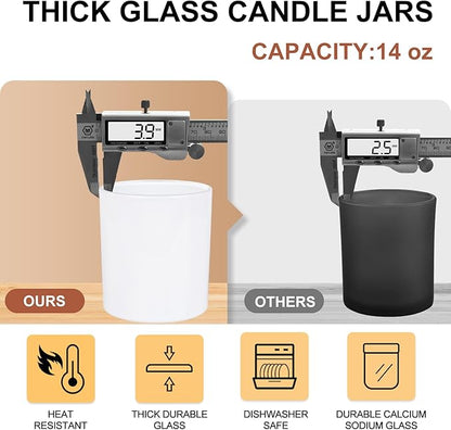 Thick Candle Jars for Making Candles 12 Pcs, 14 OZ Empty Jars with Wood Lids for Candle Making, Sample Container, Light White