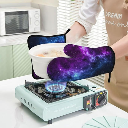 Cool Blue Purple Galaxy Oven Mitts and Pot Holders Sets of 4, Heat Resistant
