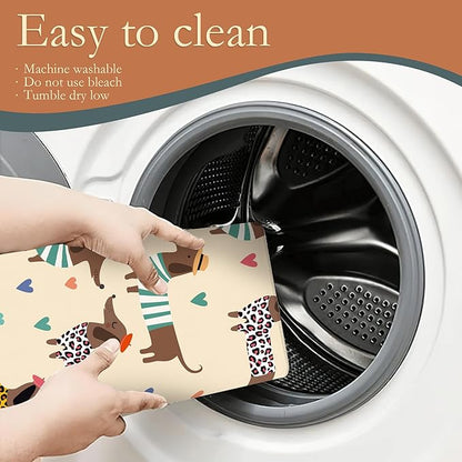 Dachshunds Dogs Dish Drying Mats 18x24 Inch, Leopard Print Hearts Dish Pad