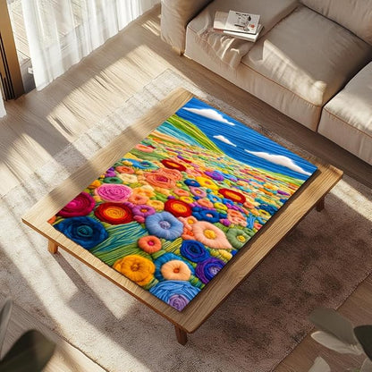 Bgraamiens-Felted Flower Grassland-Colorful Flowers on a Lush Grassland, Unique Flowers Art, Whimsical Wool Felted Wall Decoration
