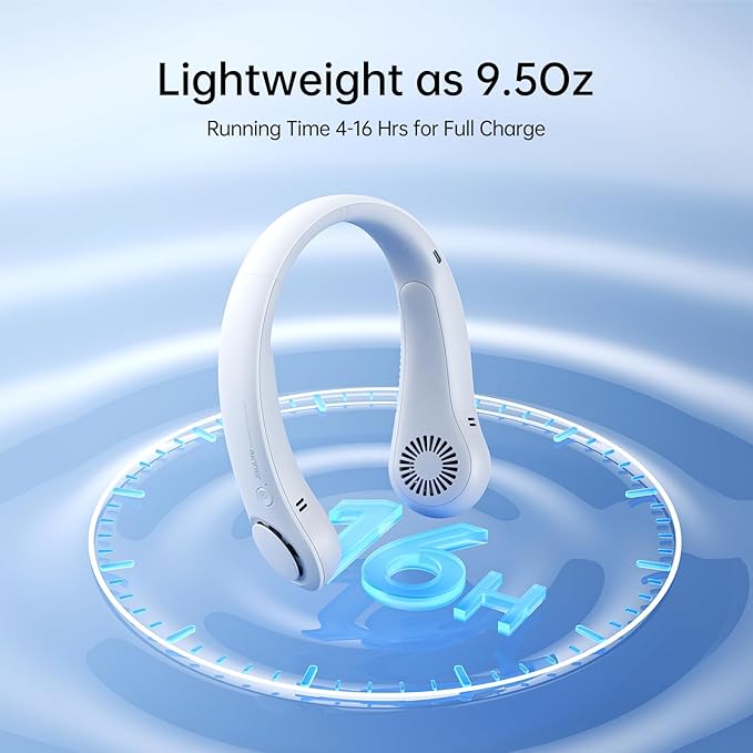 JISULIFE Portable Neck Fan, Hands-Free Bladeless, 5 Speeds, 4000 mAh Battery