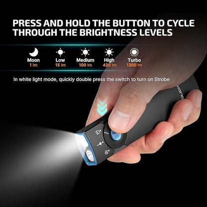 OLIGHT Arkfeld Pro Rechargeable EDC Flat Flashlight with Green Beam, UV and White LED Combo, 1300 Lumens Portable Pocket Lights, Triple Sources for Outdoors Emergency Working (Black NW)