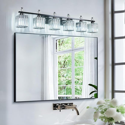 FDPBY Vanity Lights 6-Light Modern Crystal Vanity Light Plating Black Bathroom