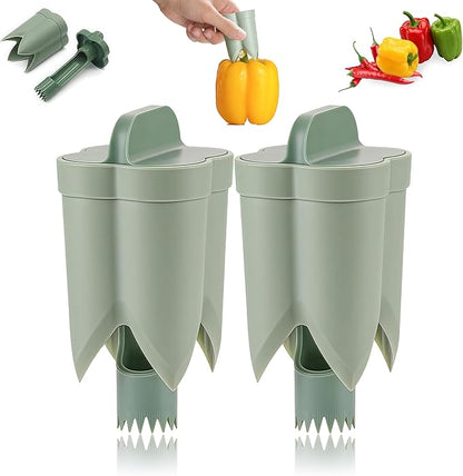 2PCS Pepper Corer,Chili Seed Remover Tool,Durable ABS Kitchen Gadget for Bell & Chili Peppers, 2-in-1 Design, Easy Twist Use, Ideal for Home Cooking, Camping(Green)