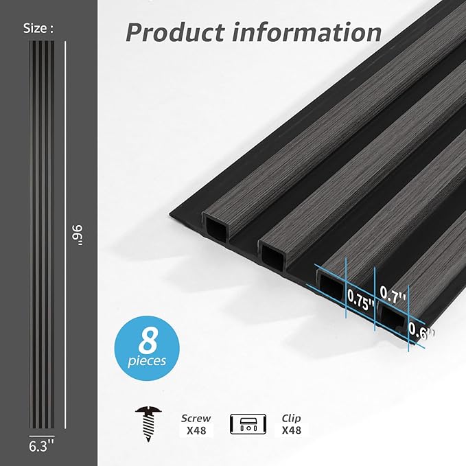 Art3d 8-Pack WPC Wood Slat Wall Panel