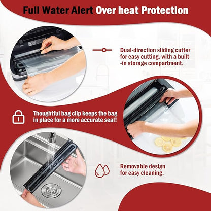 95kpa Vacuum Sealer Machine, Updated 2025 Commercial Fully Automatic Food Sealer, 10-in-1Functions & Powerful Sealing System with Double Heat Seal, Easy-Lock Handle, Built-inCutter and Bag Storage