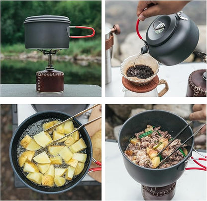 Alocs Camping Cookware Set Camping Gear, Compact Camping Pots and Pans Set, Durable Hard Alumina Camping Cooking Set for Outdoor Backpacking Camping Hiking Picnic, Included Mesh Carry Bag.
