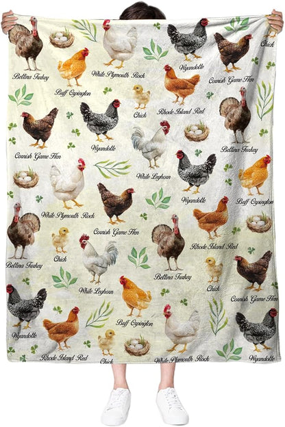 Chicken Blanket Gifts for Lover, Funny Decor for Birthday, Christmas Thanksgiving Gifts for Women, Rooster Decor, Soft Thrown Blanket for Bed 50"*60"
