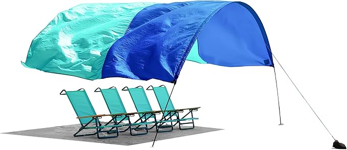 Shibumi Shade Mini®, World's Best Beach Shade with Quiet Canopy, The Original Wind-Powered® Beach Canopy, Provides 75 Sq. Ft. of Shade up to 8ppl, Sets up in 2 Min, Wind Assist Included