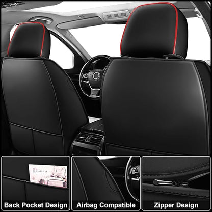 Seat Covers Fit for Nissan Rogue 2015-2026, Breathable and Comfortable Leather Car Seat Cover, Standard Waterproof Cushion Cover Auto Interior Accessories (Black Red)
