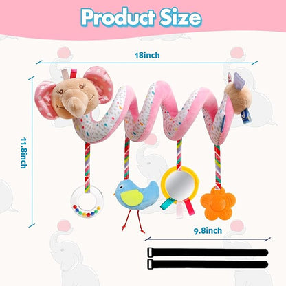 Baby Car Seat Toys Activity Stroller Toy for Boys Girls 0 3 6 9 10 12 Months, Spiral Hanging Plush Toys, Baby Shower Thank You Gifts
