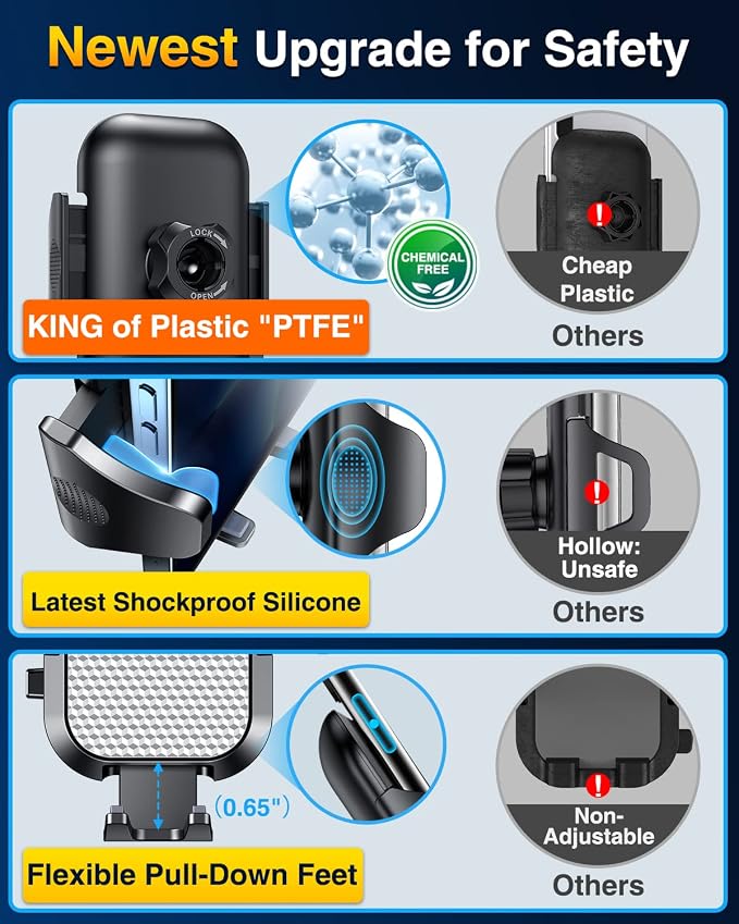 VANMASS [True Military-Grade] Car Phone Holder [Best Suction & Clip] Cell Phone Mount for Dashboard Windshield Vent Truck Cradle Dash Stand for iPhone 15 Pro Max 14 13 12 Android, White