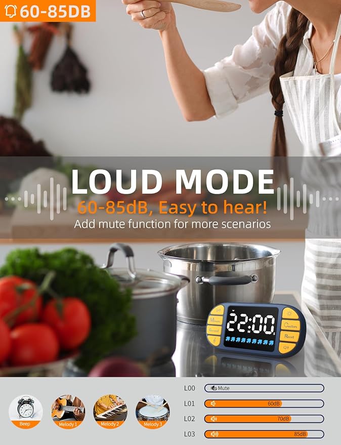 DOOMAY Digital Kitchen Visual Timer: 3.6'' Large LED Display, 3 Brightness