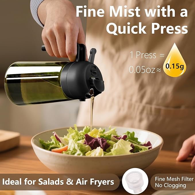 SWEET VIEW 2PCS Olive Oil Dispenser and Oil Sprayer – 16oz/470ml Glass