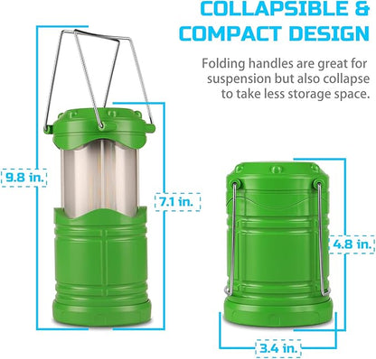 Lichamp 4 Pack LED Camping Lanterns, Collapsible Flameless Candles Tea Lights, Portable Battery Powered Camping Lights Emergency Supplies Kit, Green