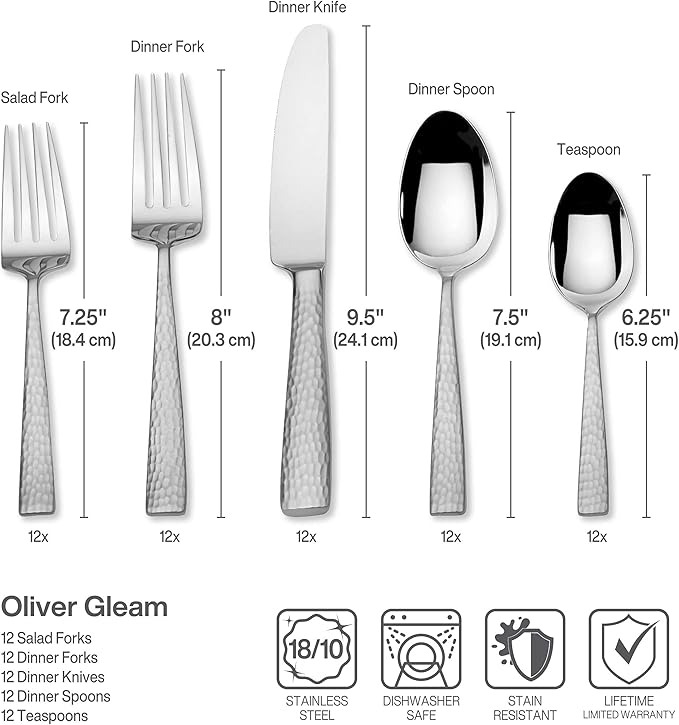 Mikasa, Oliver Gleam Flatware Service for 12, 18/10 Stainless Steel, Silverware Set with Serving Utensils | (Pack of 130)