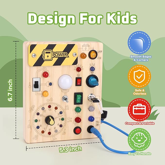 Busy Board 【Plus Version】 with 23 LED Light,Montessori Toy for 1+ Year Old,Engaging Sensory Board for Fine Motor Skills,Gifts & Travel Toys for Toddlers 1-3