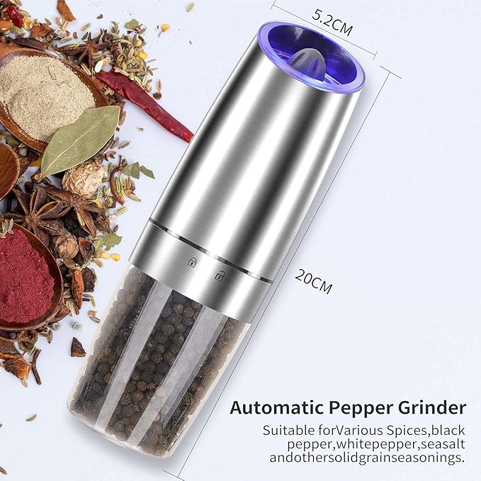 Gravity Electric Pepper and Salt Grinder Set, Adjustable Coarseness, Automatic