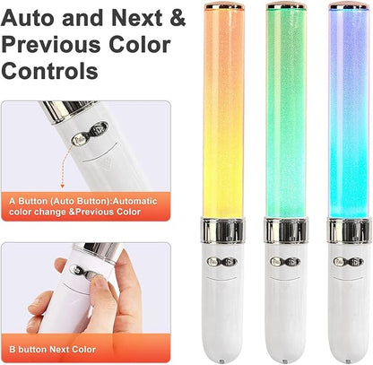 LED Glow Sticks Multicolor 2 Pack, 18 Dynamic Colors, Auto/Manual Modes, Battery Powered for Concerts, Brithday, Raves, Parking Guides,Emergencies