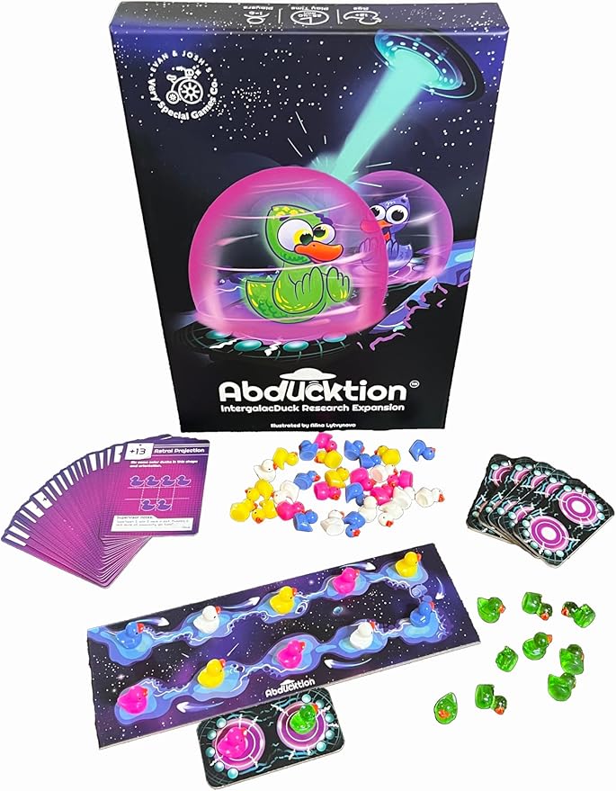 Abducktion - IntergalacDuck Research Expansion Pack, 25-30 Minutes, Additional Cards, 2 More Boards for up to 6 Players, and Glitter Ducks!